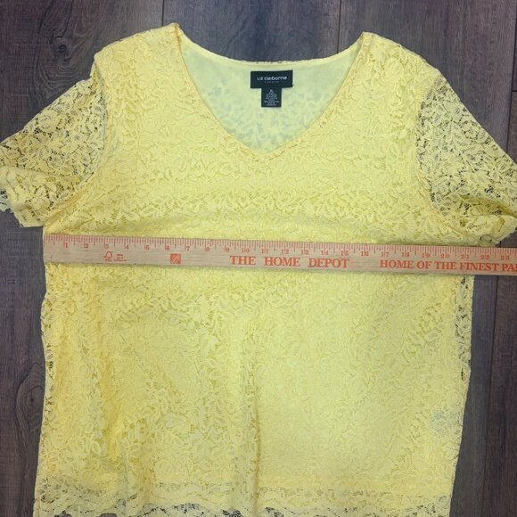 Liz Claiborne 2Pc Butter Yellow Lace Top & Skirt XL Stretch Career Spring - Picture 4 of 9